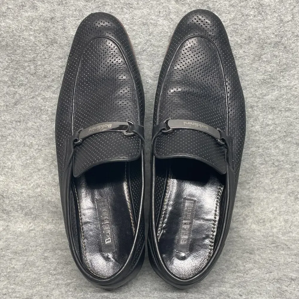 Baldinini Men 10 Loafers Black Perforated Leather Laser Cut Italy Luxury Slip-on